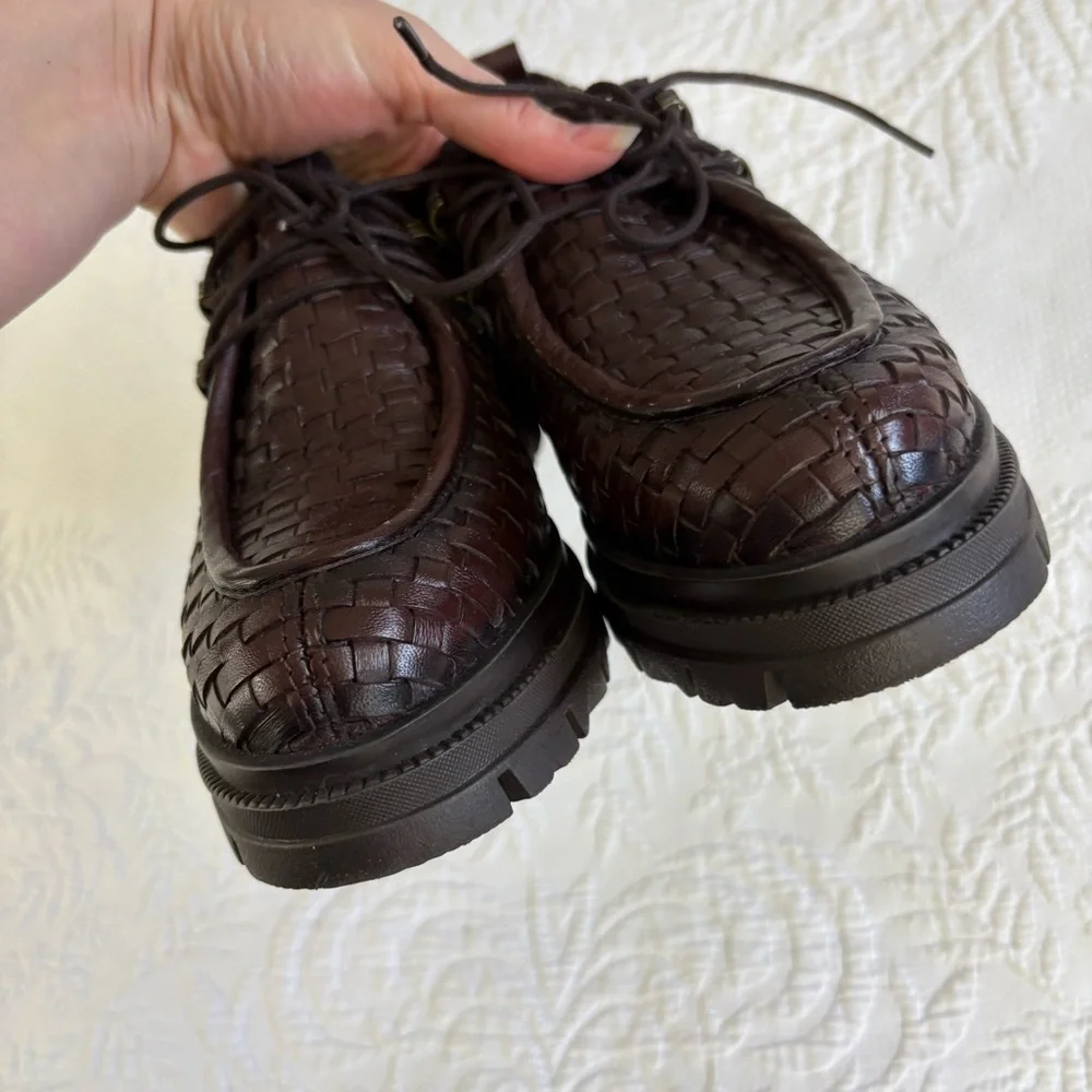 Vintage Foundry Clotilde chunky loafer Women’s 9 brown leather woven platform - Picture 13 of 16